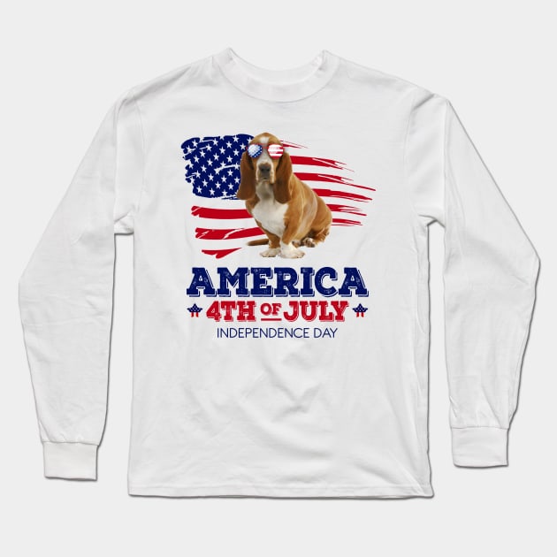 Basset Hound Flag USA - America 4th Of July Independence Day Long Sleeve T-Shirt by bunnierosoff21835